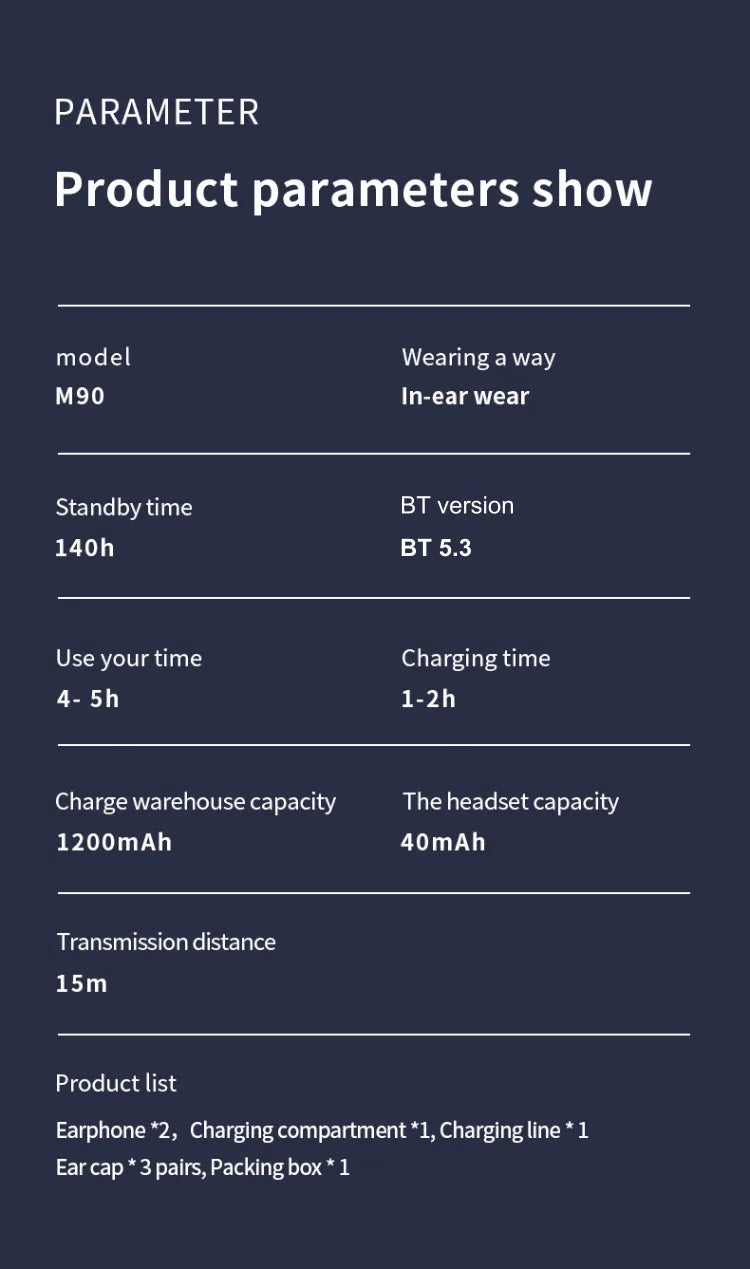 Original M90 TWS Wireless Earbuds Touch Control 5.3