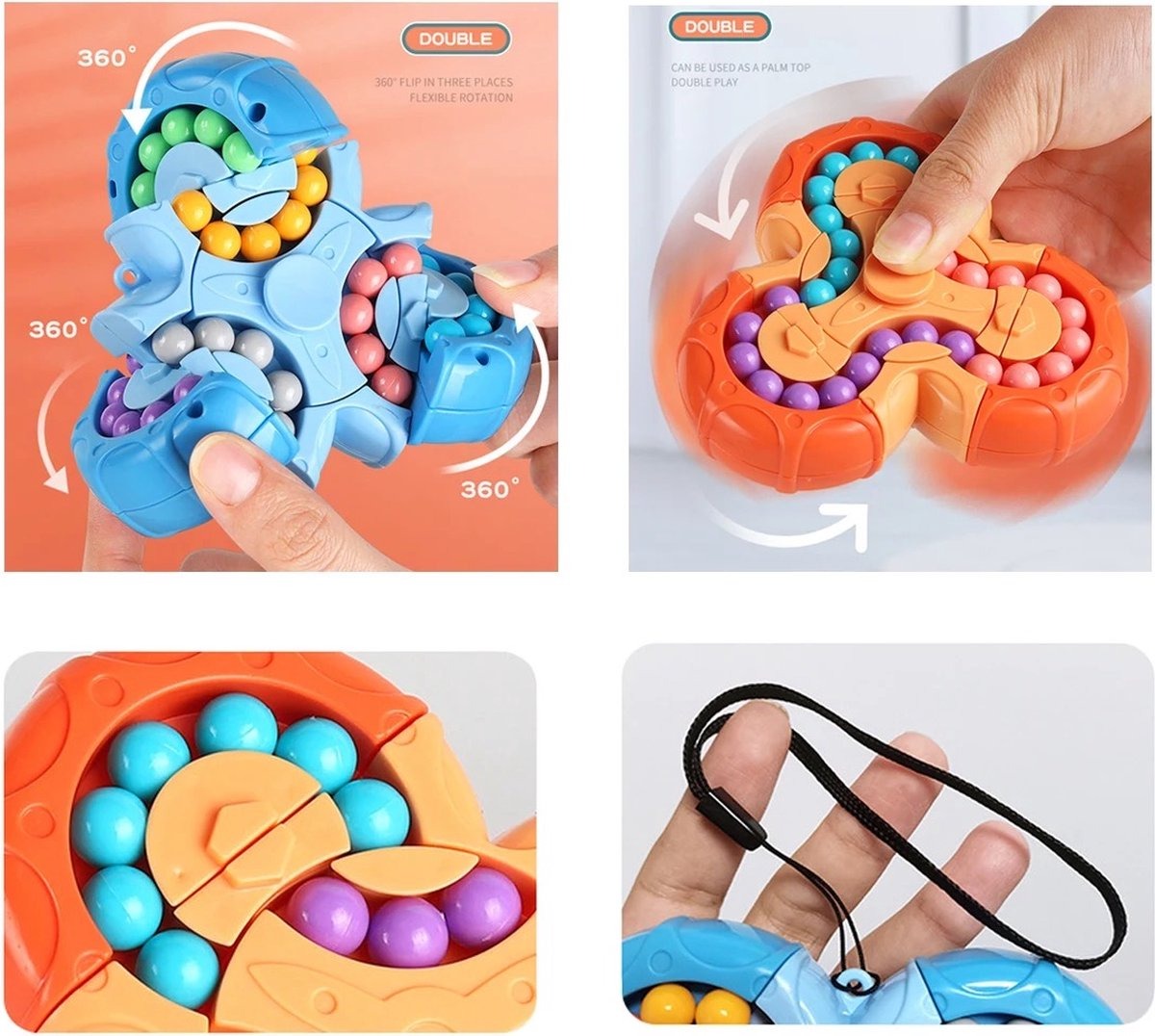 3-in-1 Fidget Spinner Magic Bean Rotating Cube Toy